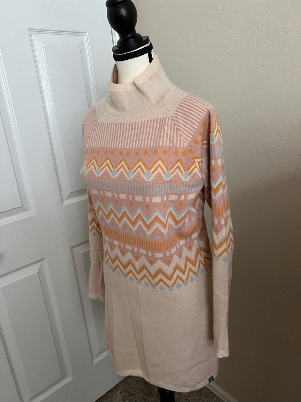 Title Nine Blush Fair Isle Cowl Neck Sweater Tunic